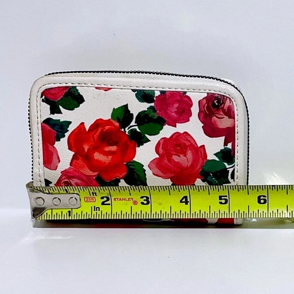 Y2K Juicy Couture‎ Floral Rose Heart Lock Zip Around Small Wallet White Red Pink